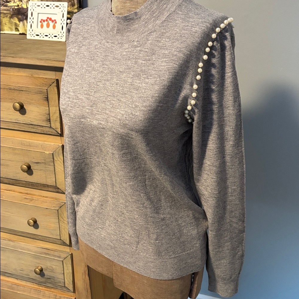 Catherine Malandrino Gray Wool Blend Mock Neck Sweater
